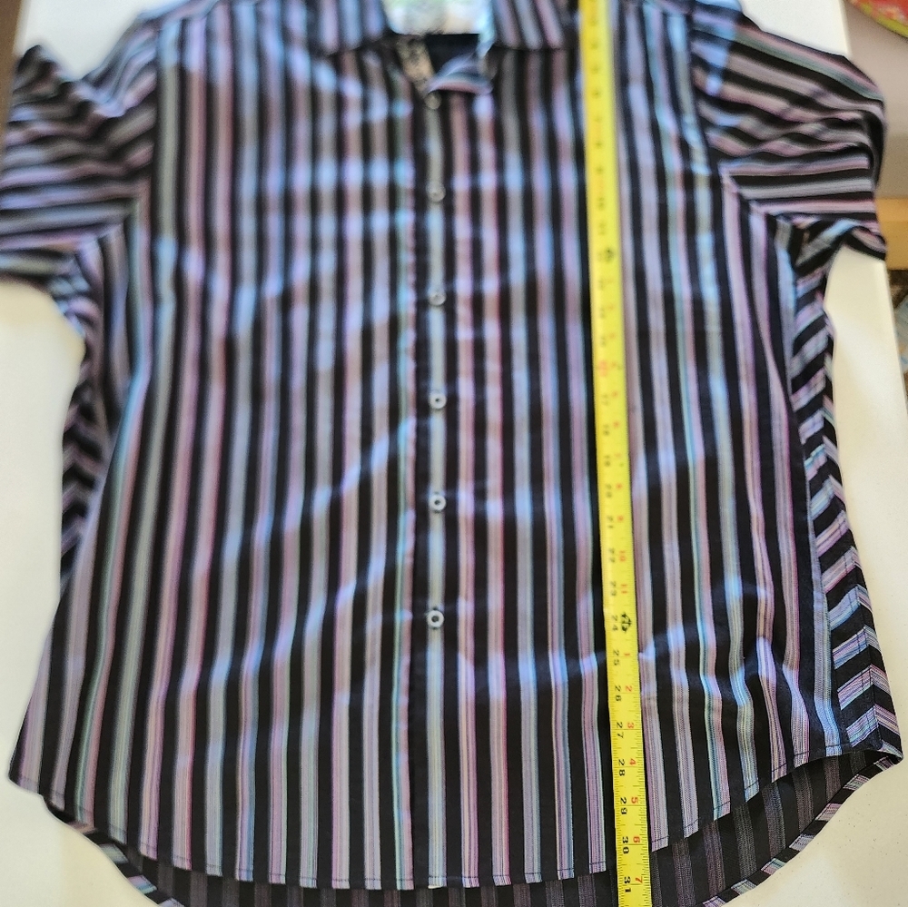 Robert Graham Shirt Mens Size 2XL Long Sleeve Black Purple Stripe Paisley Cuffs - Picture 10 of 11